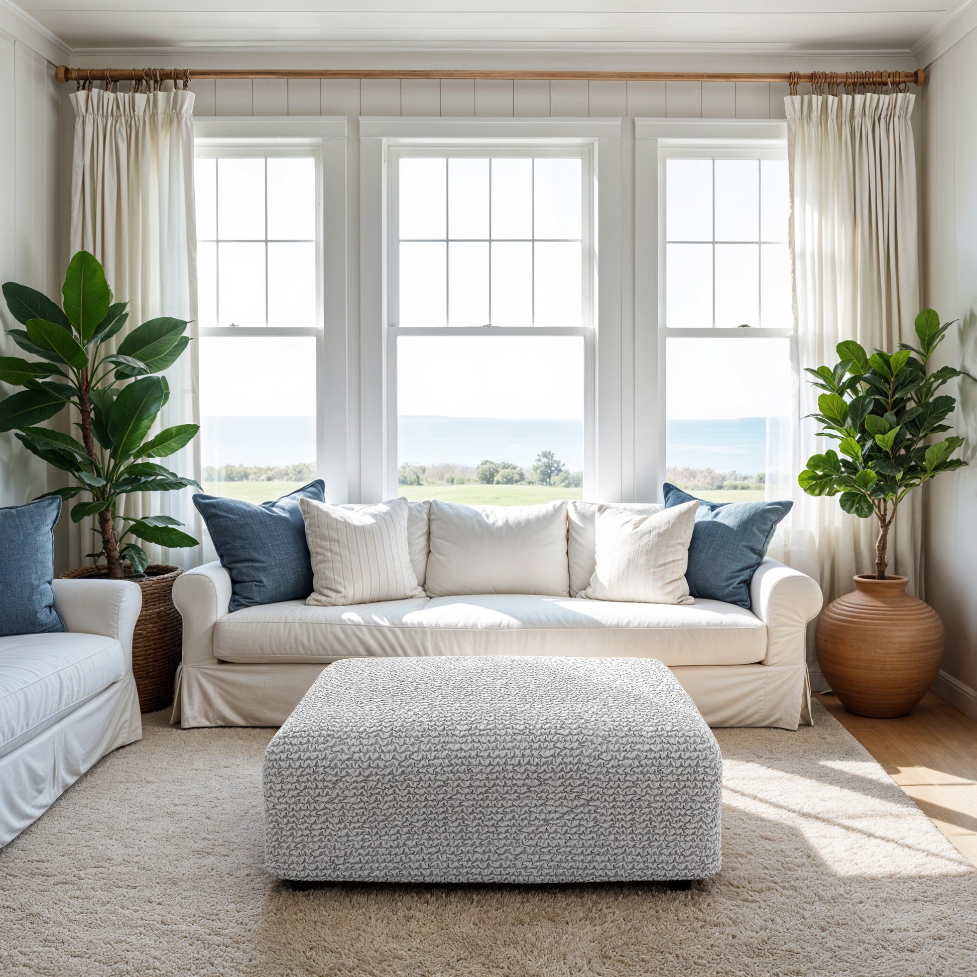 Light Grey Ottoman Slipcover (Medium), Microfibra Collection