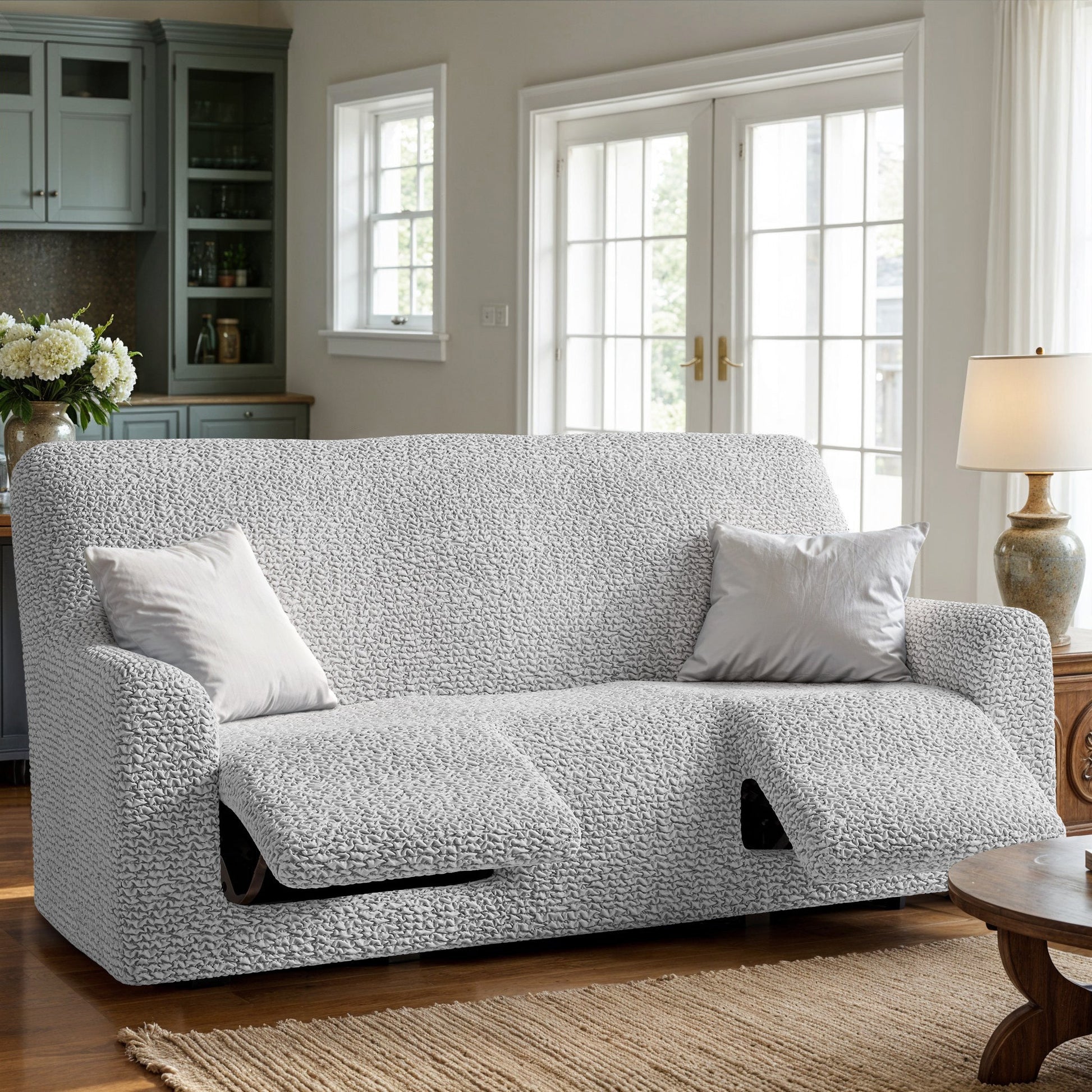 Light Grey 3 Seater Recliner Slipcover, Microfibra Collection