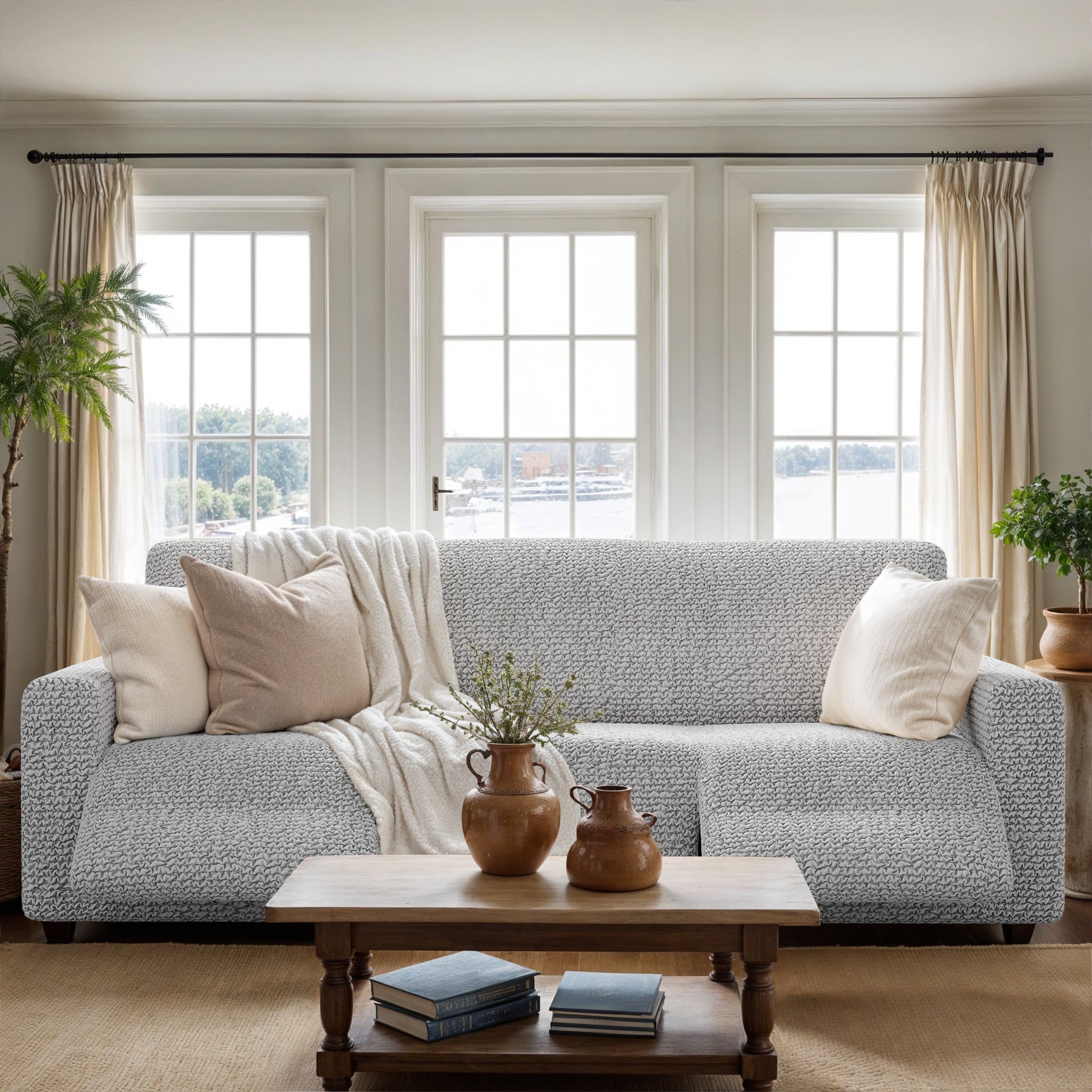 Light Grey 3 Seater Recliner Slipcover, Microfibra Collection