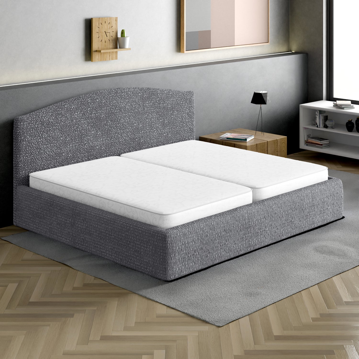 Dark Grey Bed Headboard & Frame Slipcover (King), Microfibra Collection