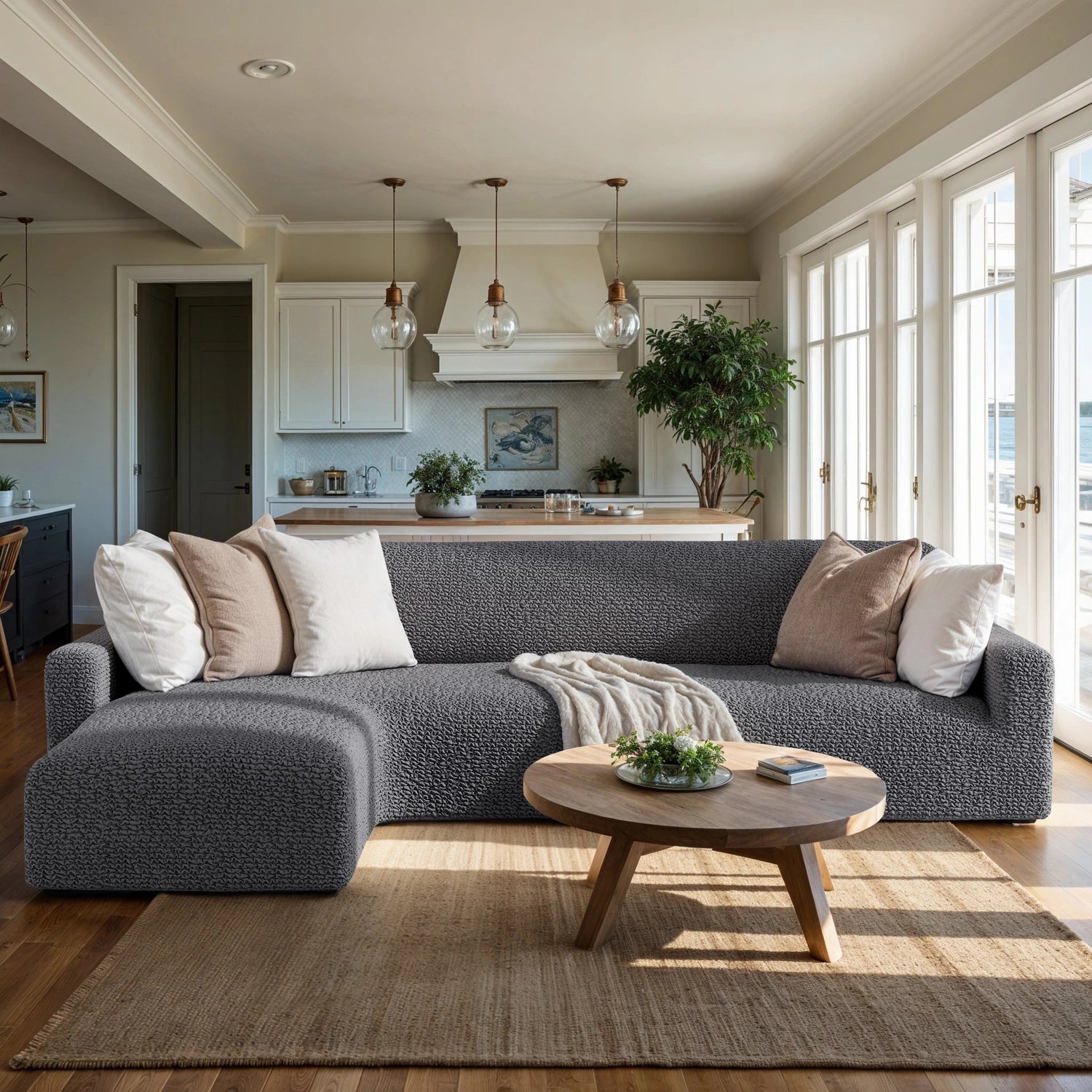 Dark Grey L-Shaped Sofa Slipcover (Left Chaise), Microfibra Collection
