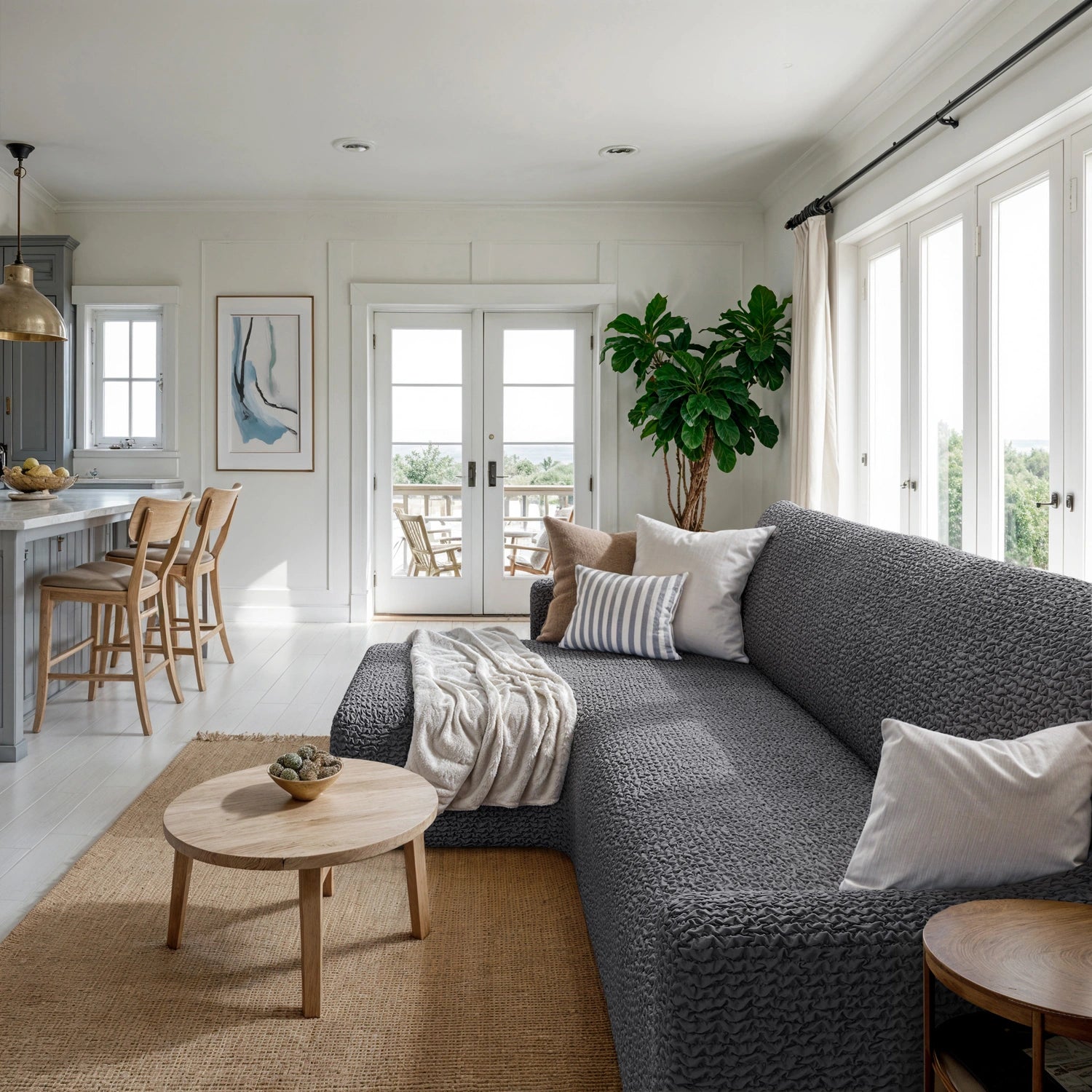 Dark Grey L-Shaped Sofa Slipcover (Left Chaise), Microfibra Collection