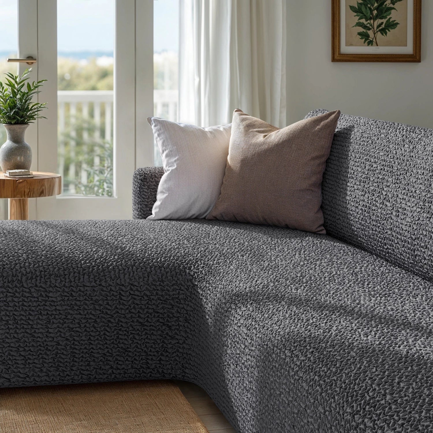 Dark Grey L-Shaped Sofa Slipcover (Left Chaise), Microfibra Collection