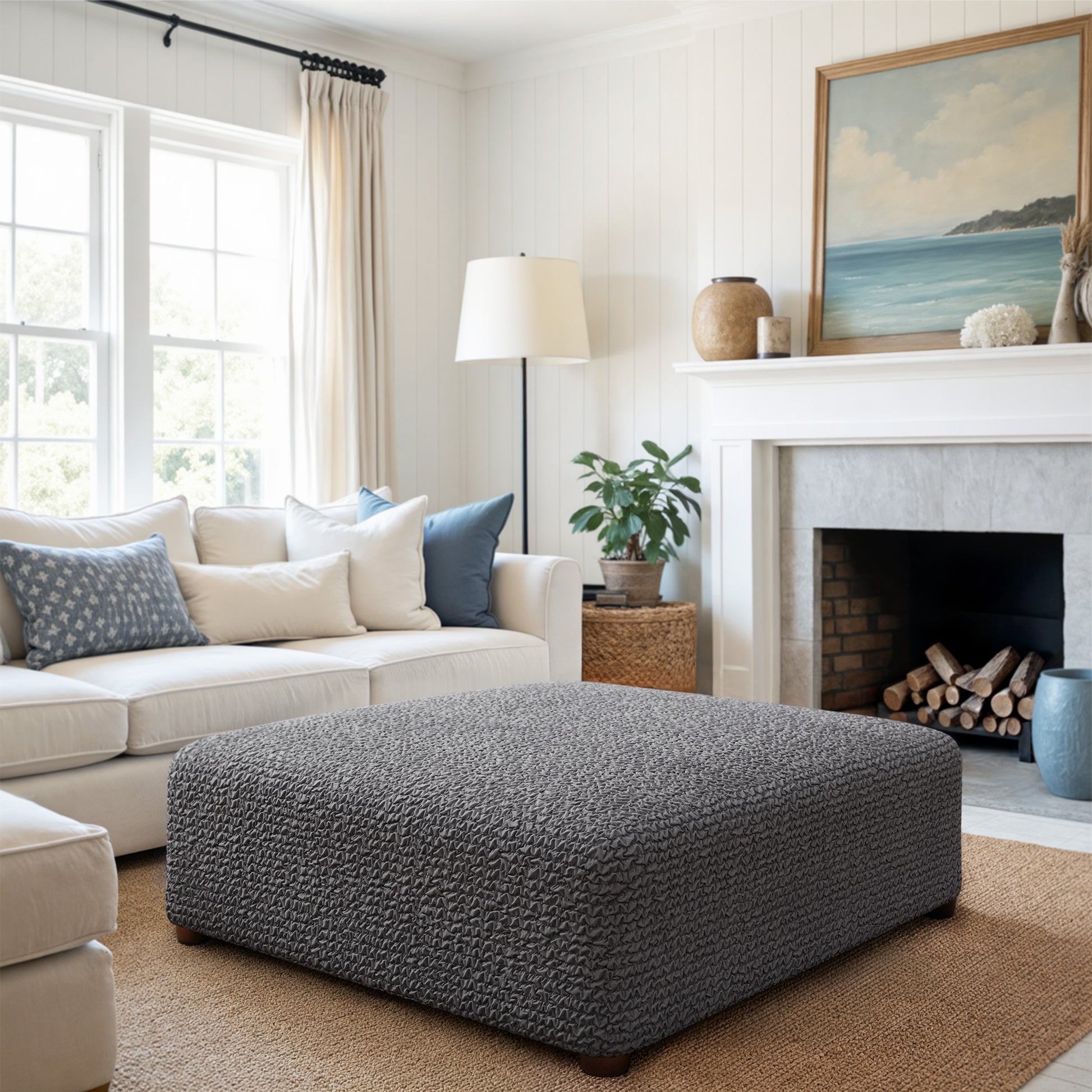 Dark Grey Ottoman Slipcover (Large), Microfibra Collection