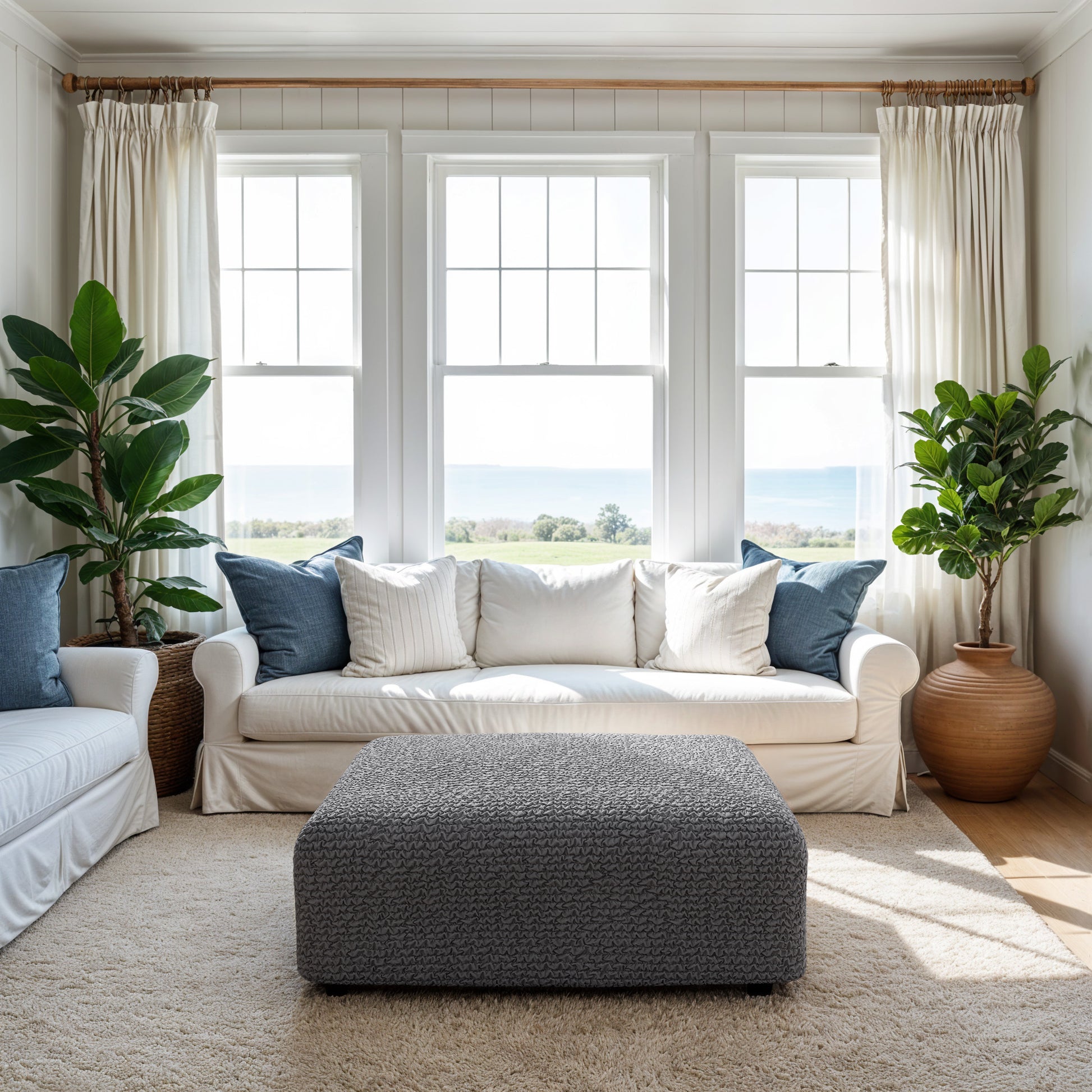 Dark Grey Ottoman Slipcover (Medium), Microfibra Collection