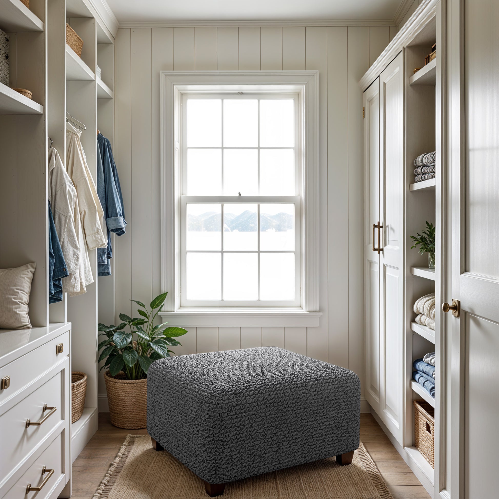 Dark Grey Ottoman Slipcover (Medium), Microfibra Collection