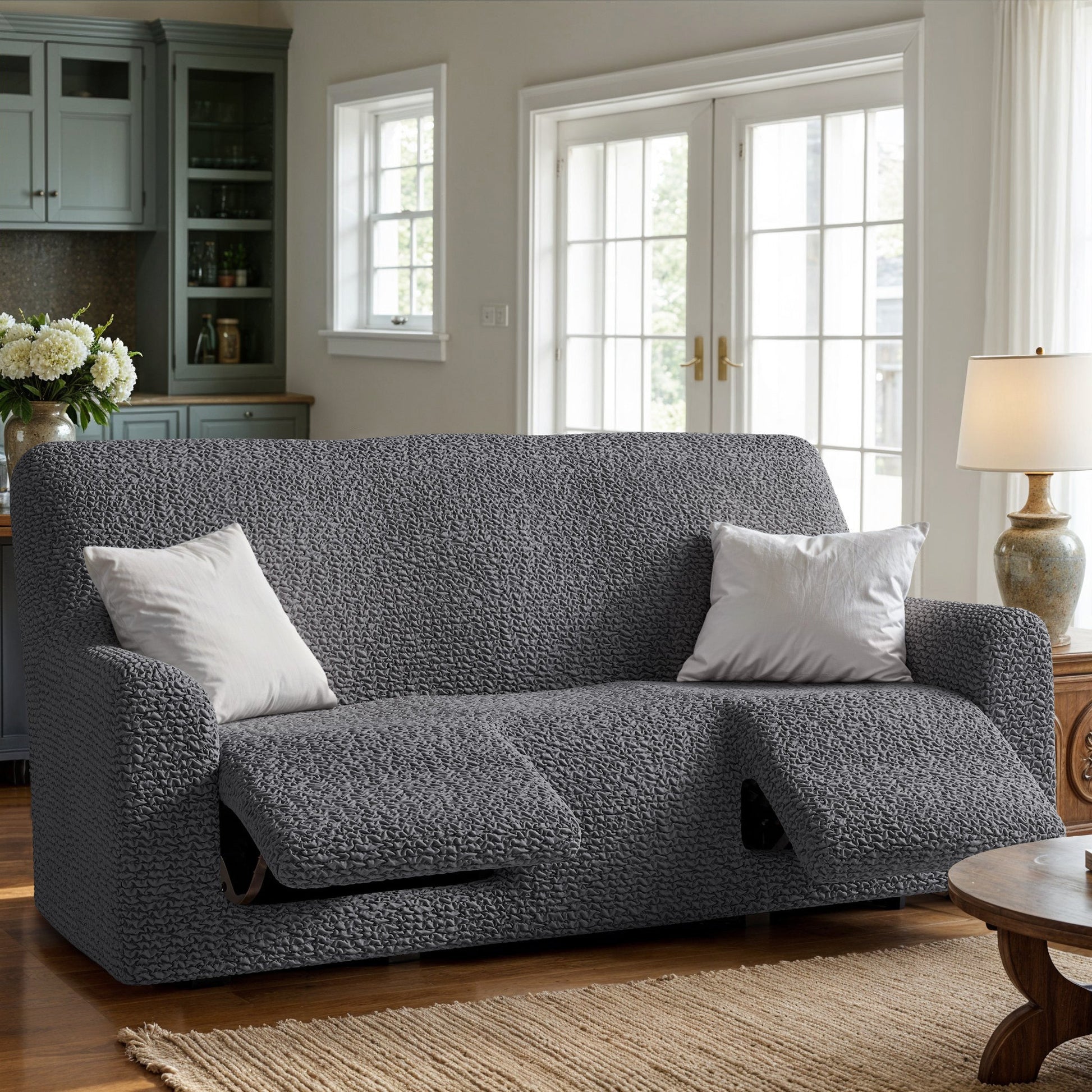 Dark Grey 3 Seater Recliner Slipcover, Microfibra Collection