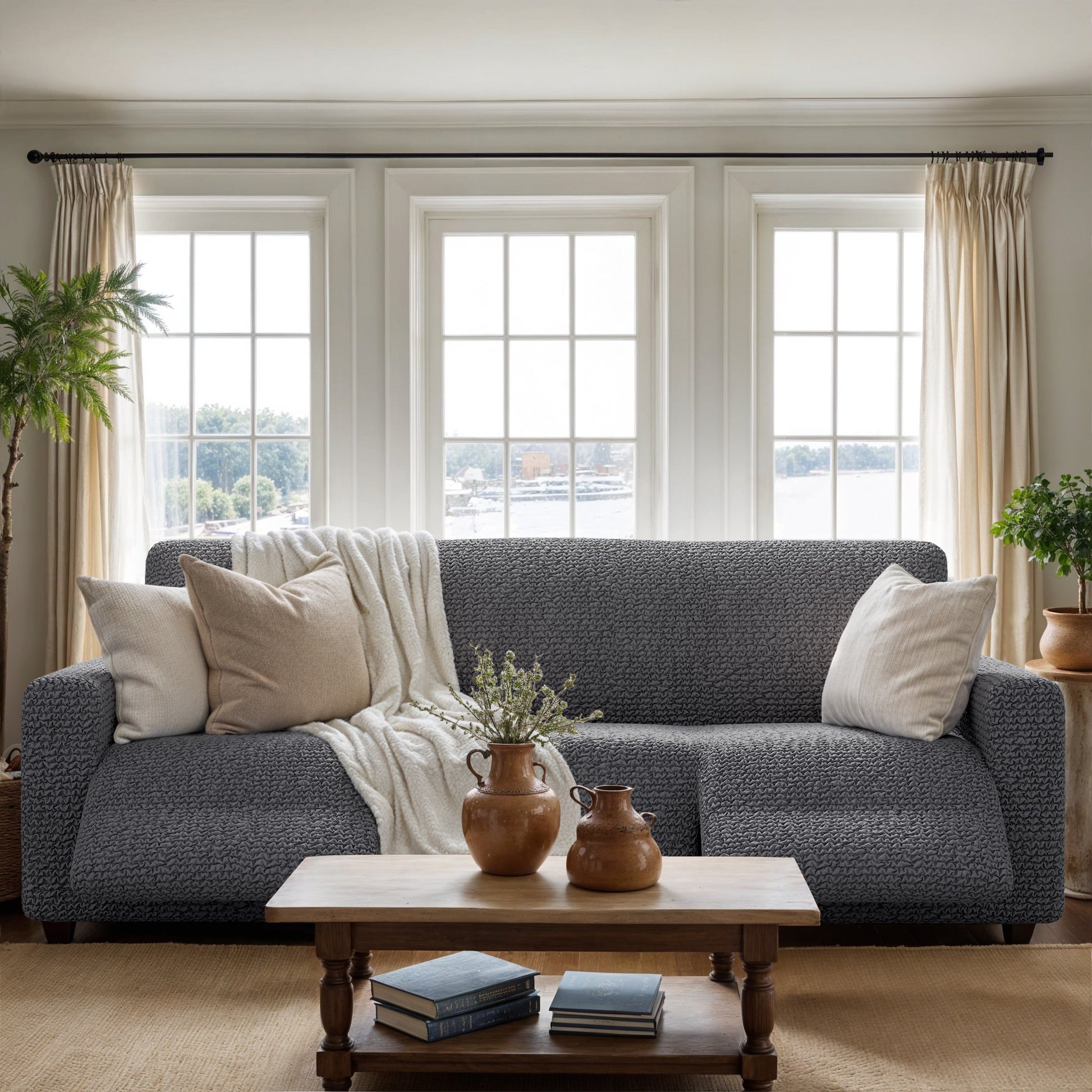 Dark Grey 3 Seater Recliner Slipcover, Microfibra Collection