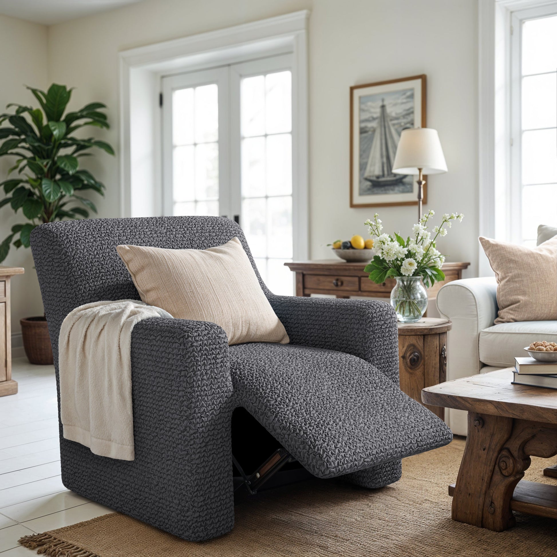 Dark Grey Recliner Slipcover, Microfibra Collection