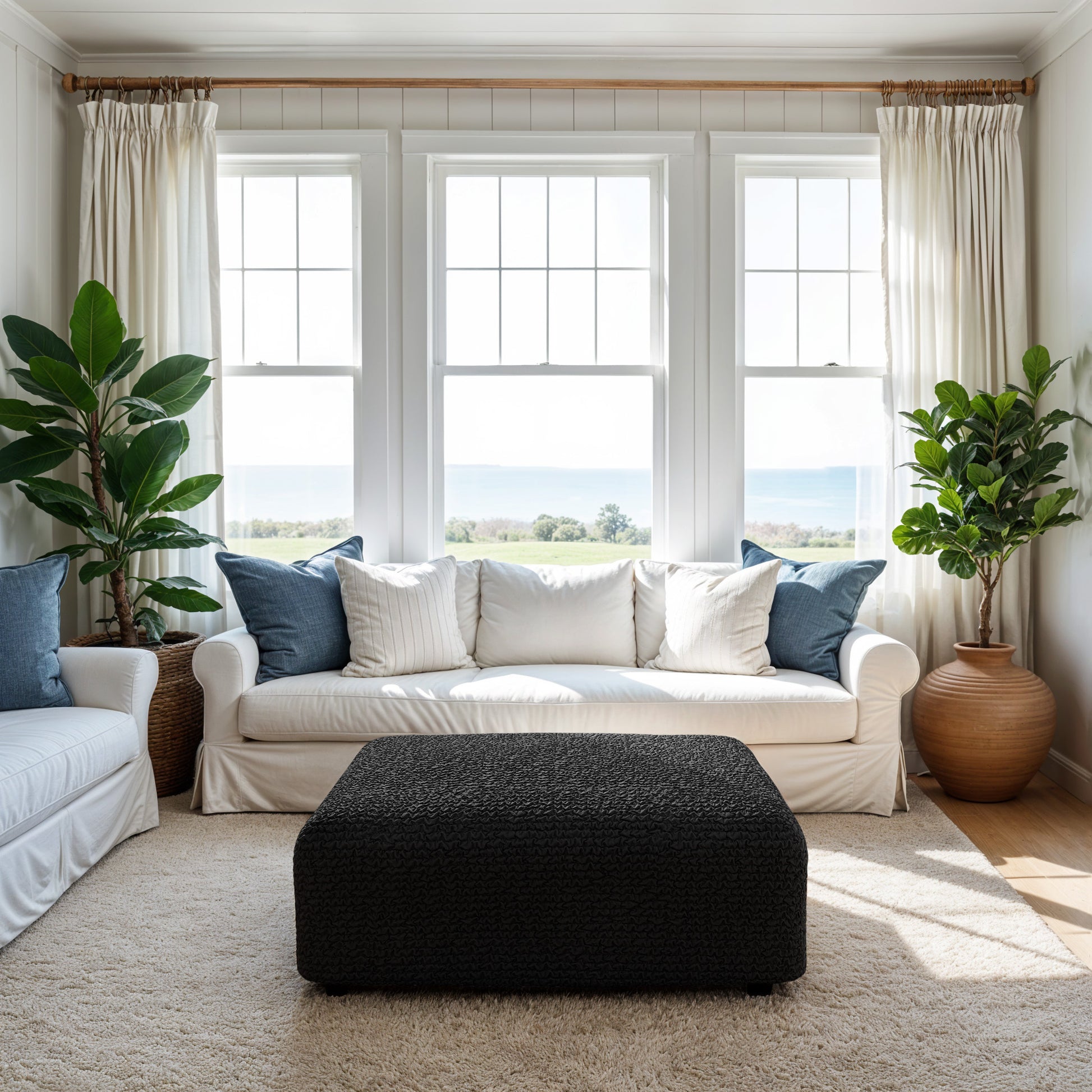 Black Ottoman Slipcover (Medium), Microfibra Collection