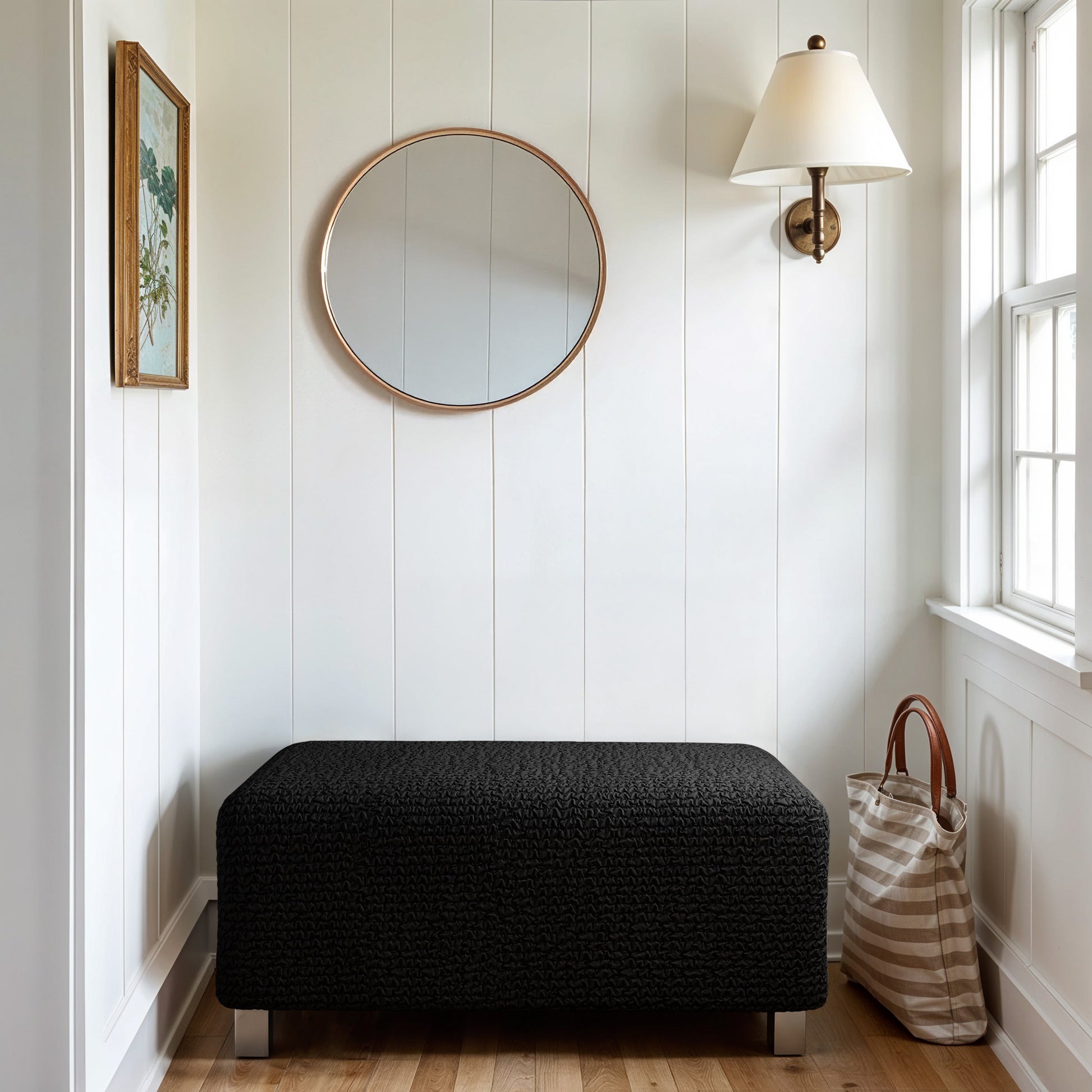 Black Ottoman Slipcover (Medium), Microfibra Collection