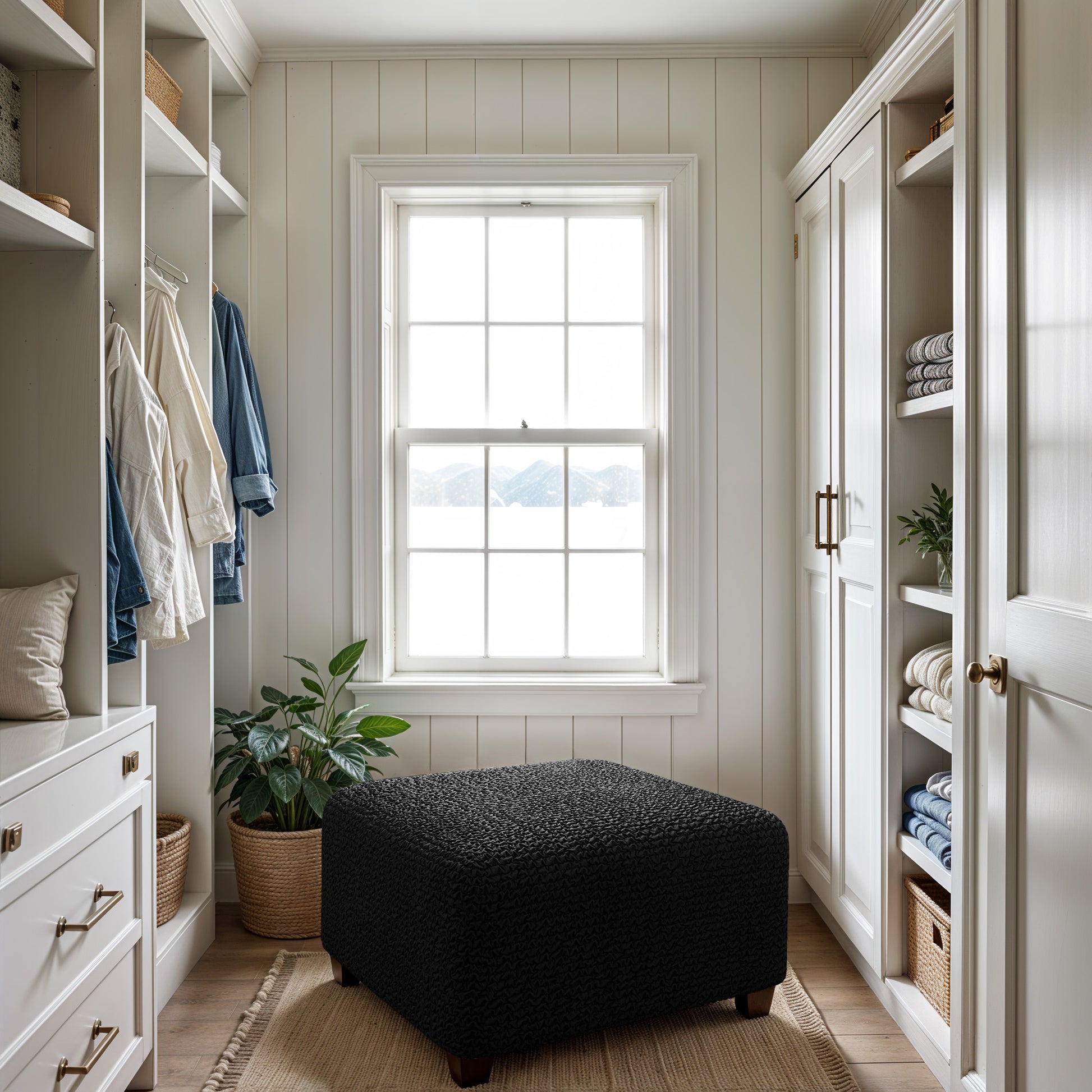 Black Ottoman Slipcover (Medium), Microfibra Collection