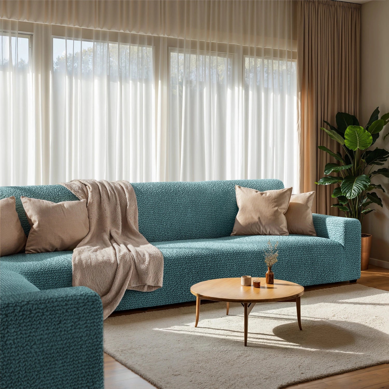Teal Corner Sofa Slipcover, Microfibra Collection
