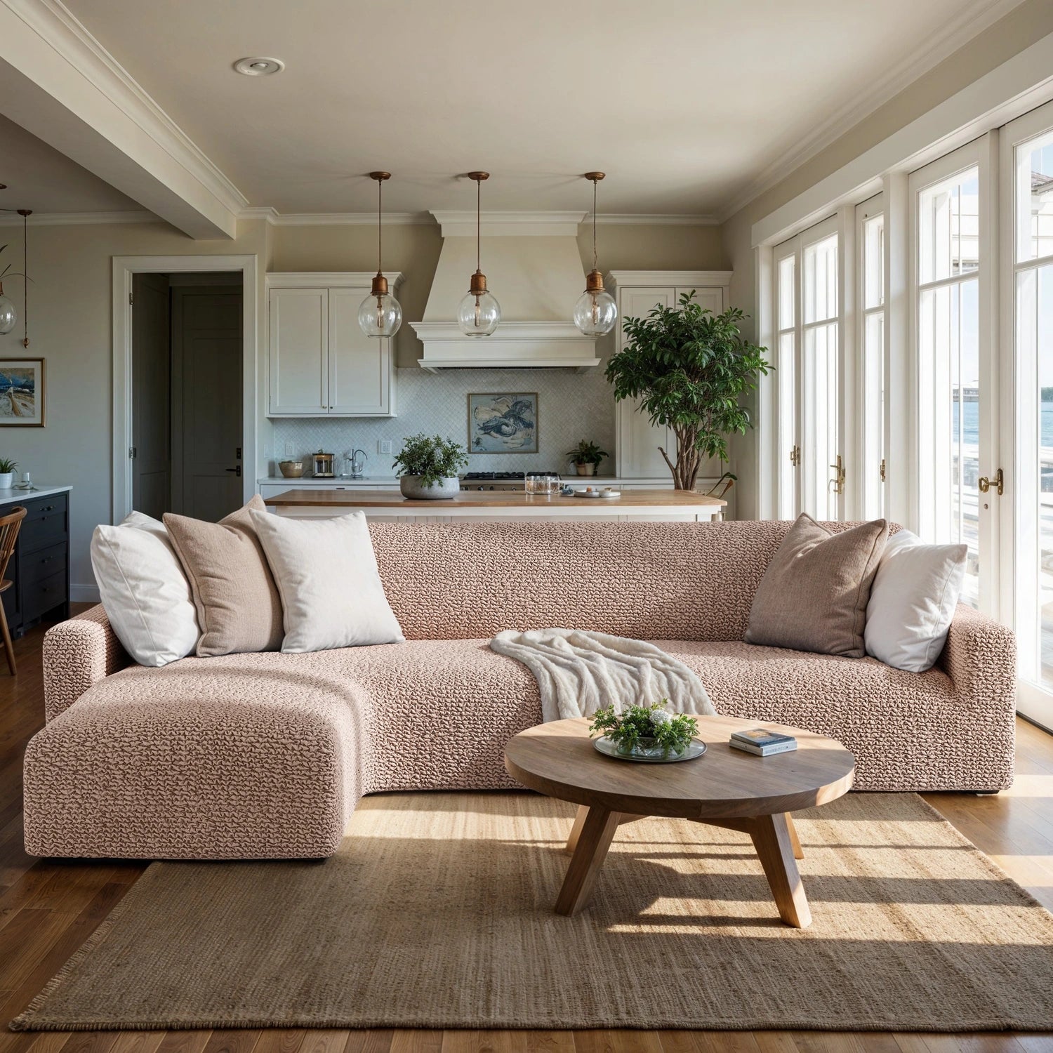 Blush Taupe L-Shaped Sofa Slipcover (Left Chaise), Microfibra Collection