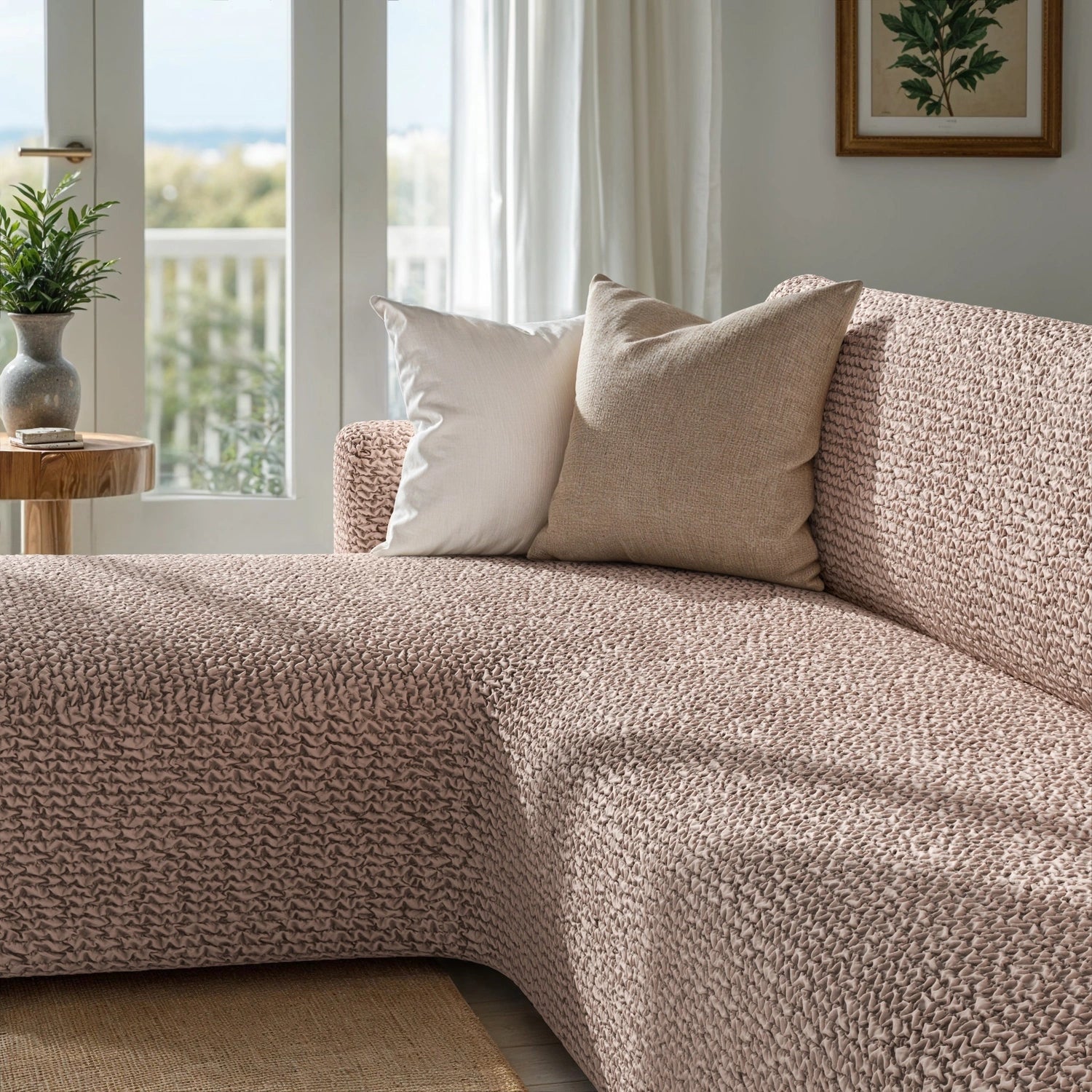 Blush Taupe L-Shaped Sofa Slipcover (Left Chaise), Microfibra Collection