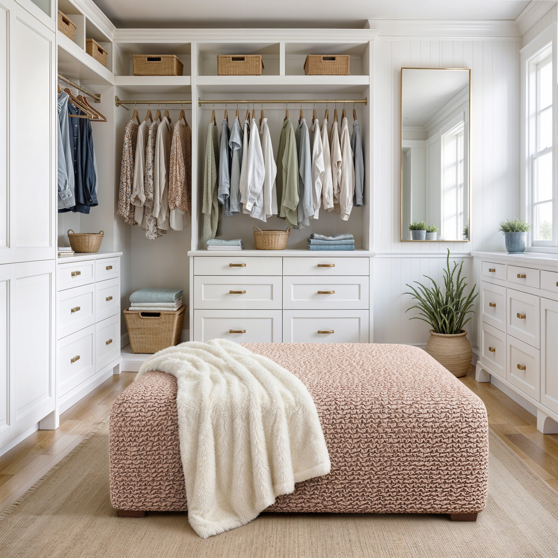 Blush Taupe Ottoman Slipcover (Large), Microfibra Collection