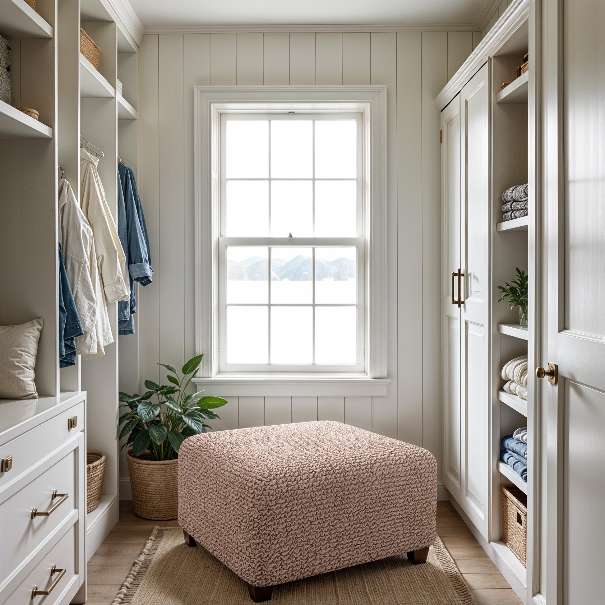 Blush Taupe Ottoman Slipcover (Medium), Microfibra Collection