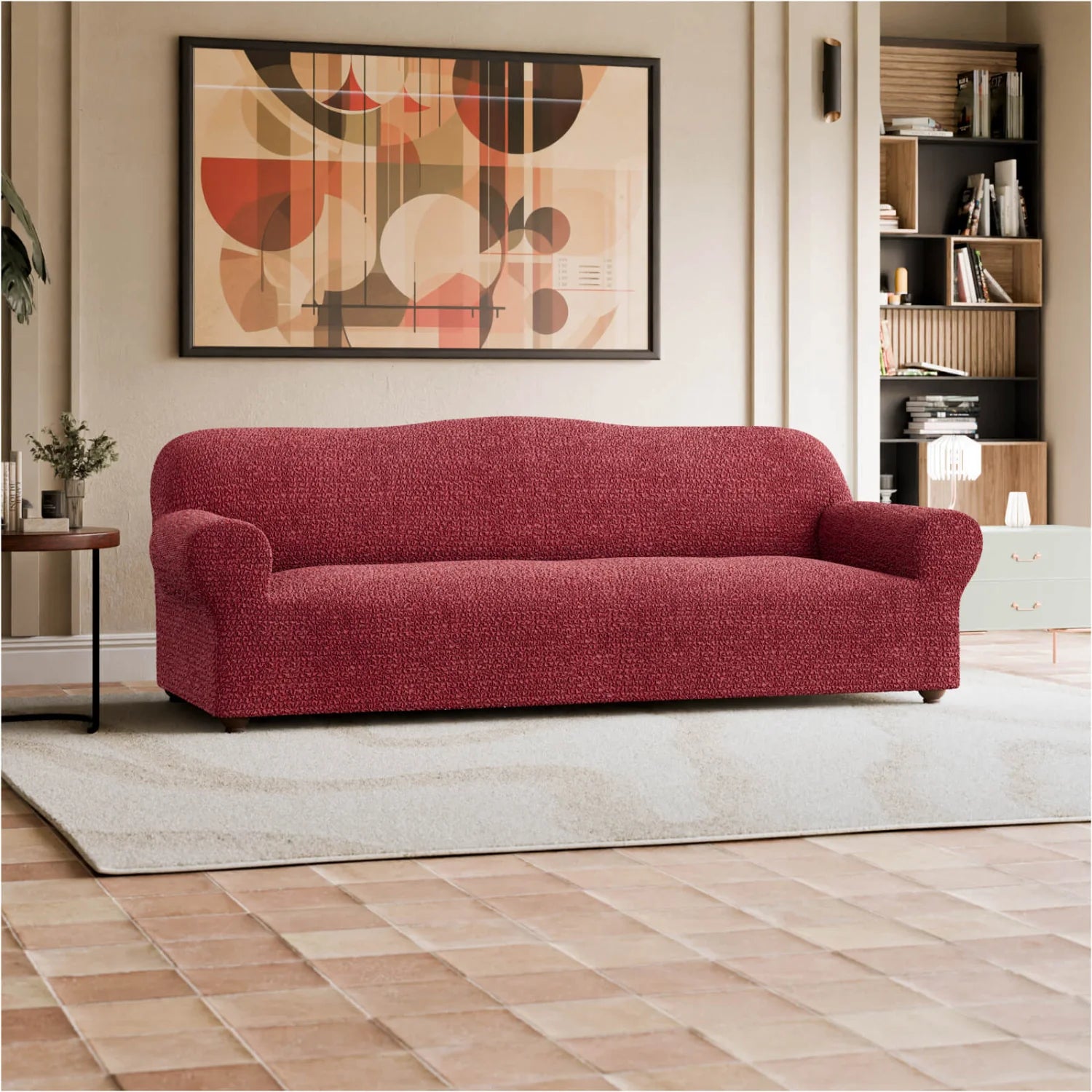 Burgundy Sofa 4 Seater Slipcover, Mille Righe Collection