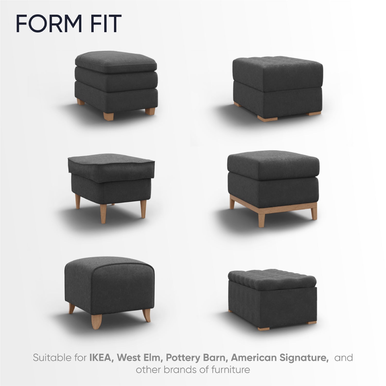 Black Ottoman Slipcover (Medium), Velvet Collection