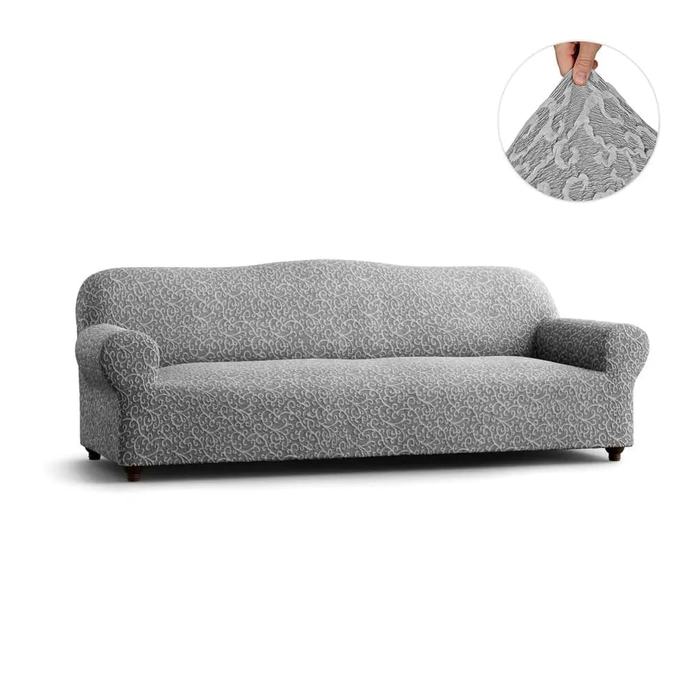 Grey Arabesco Sofa 4 Seater Slipcover, Jacquard 3D Collection