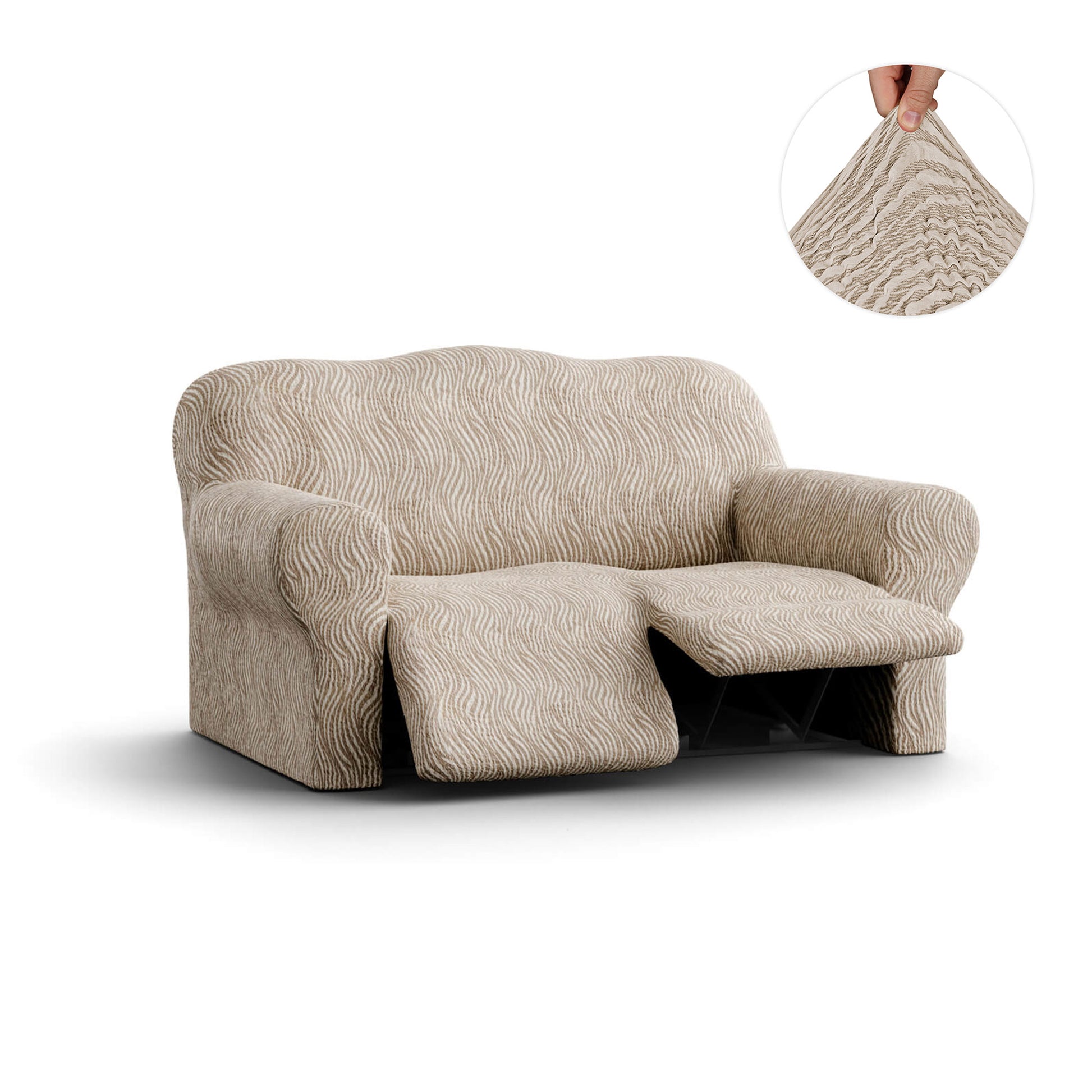 Beige Vento 2 Seater Recliner Slipcover, Jacquard 3D Collection