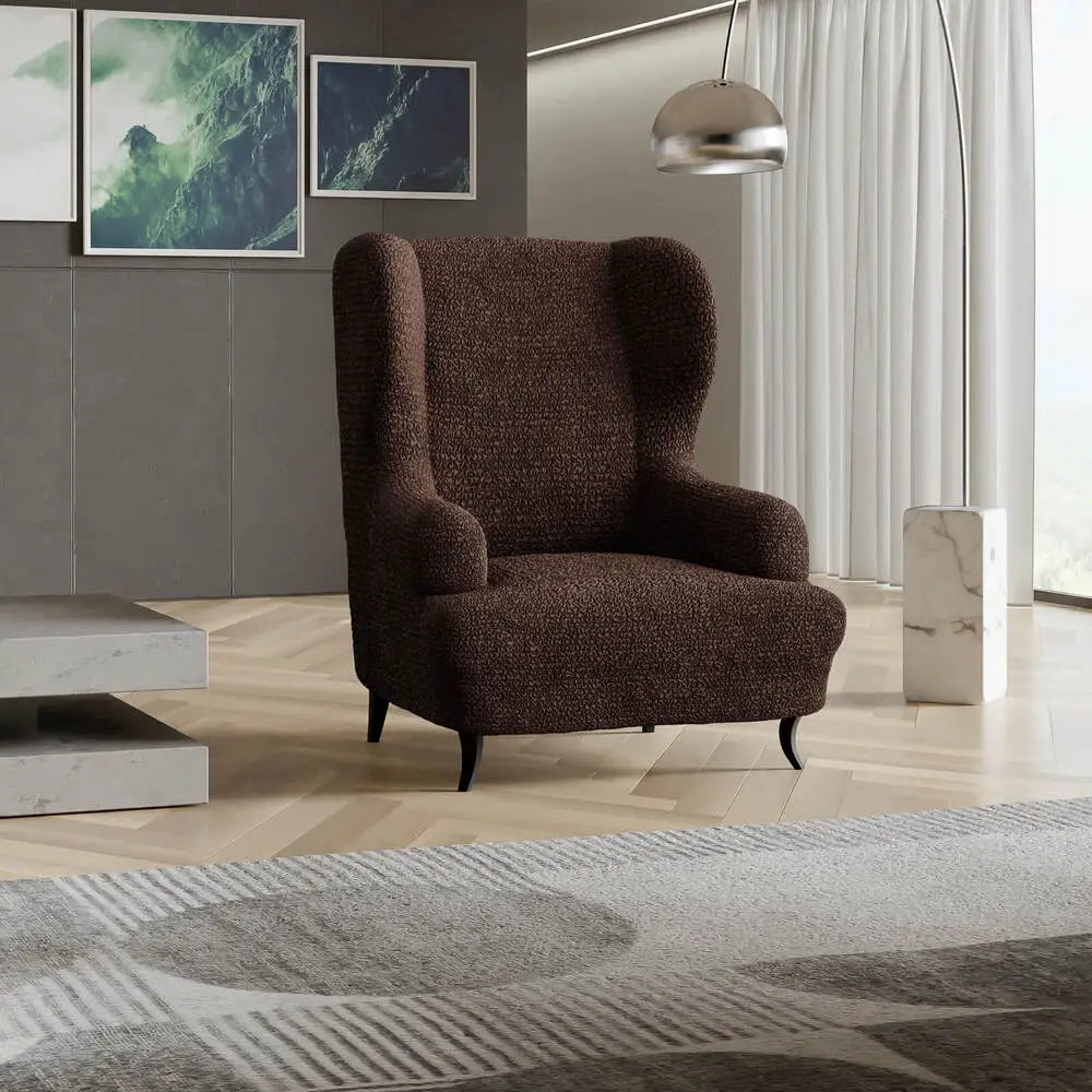Dark Brown Wingback Chair Slipcover, Microfibra Collection