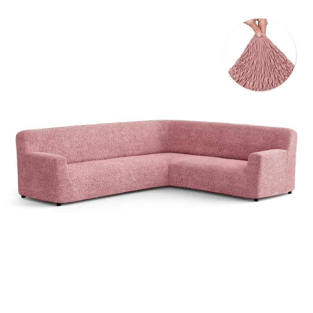 Coral Pink Corner Sofa Slipcover, Microfibra Collection
